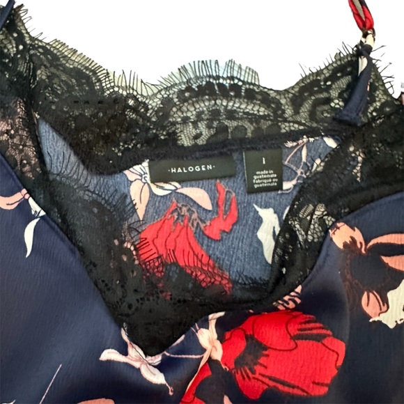 Nordstrom Halogen Blue and Pink Floral Lace Trim Camisole in Size Large - Picture 7 of 7